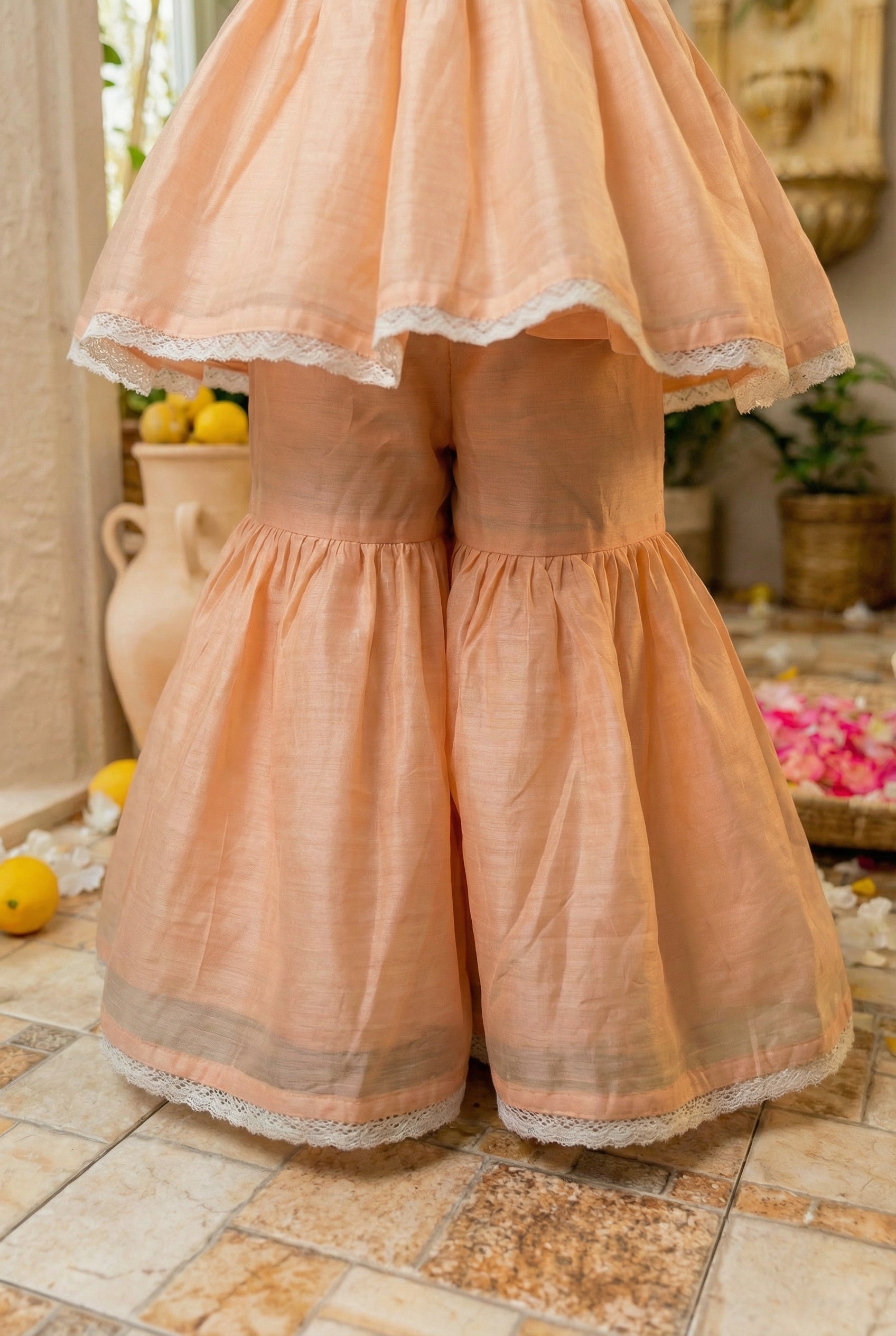 3d Flower Gharara- Peach