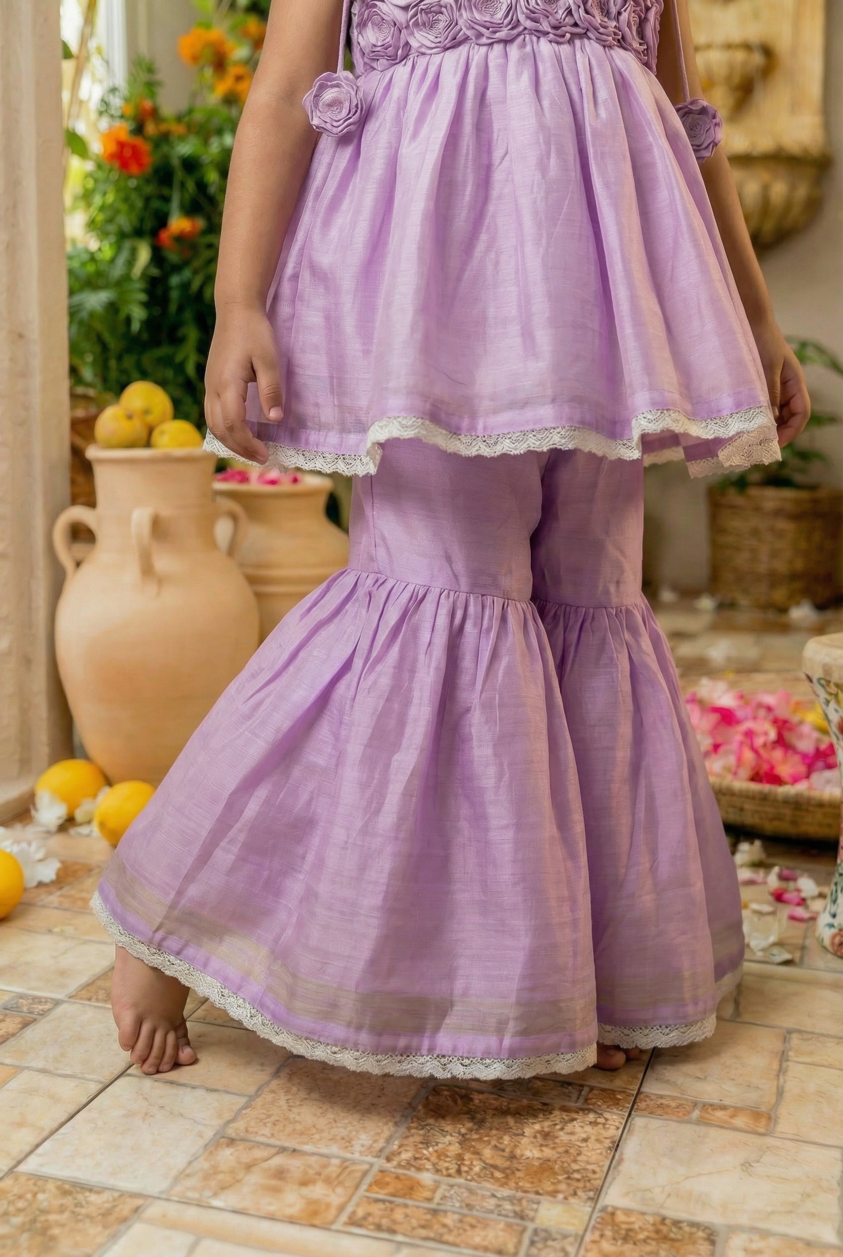 3d Flower Gharara- Lavender