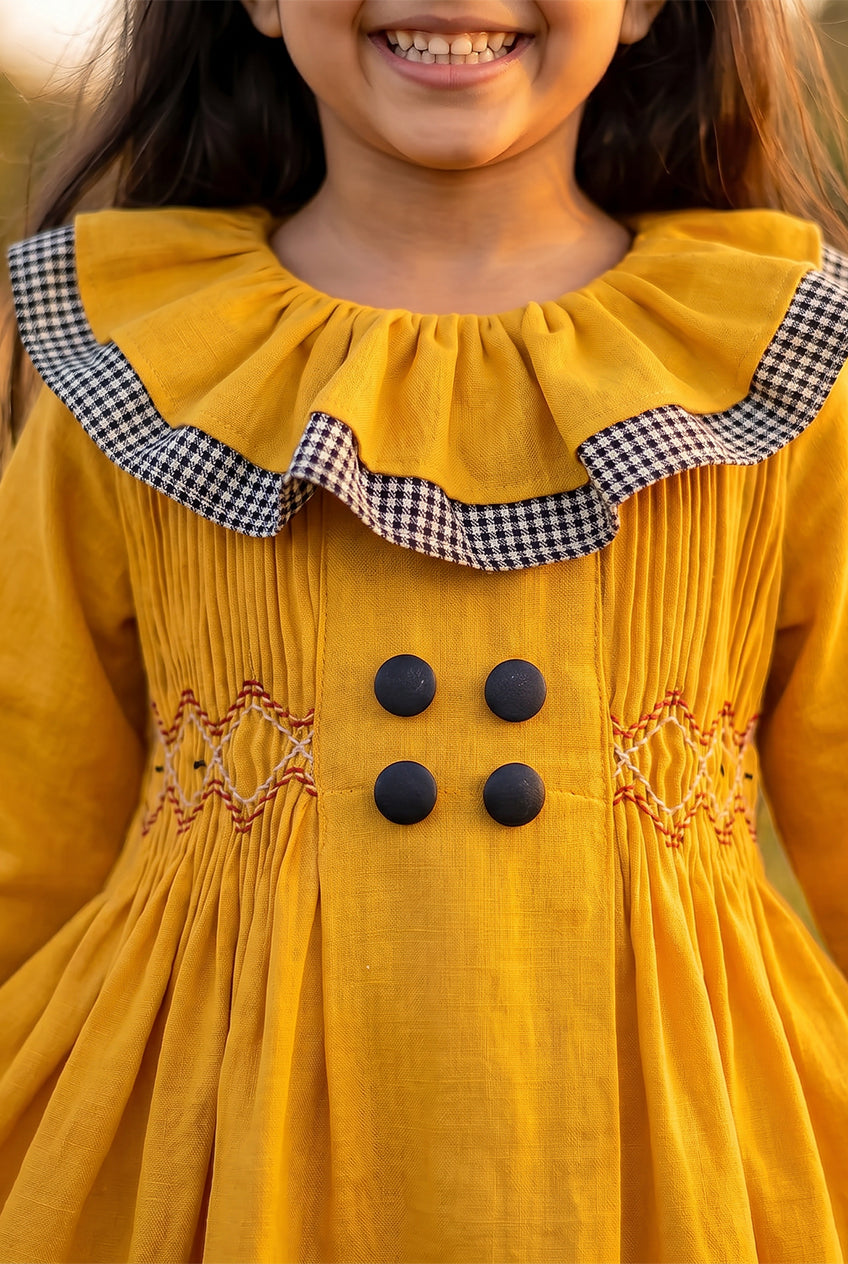 Ruffled Neck Smocked Dress