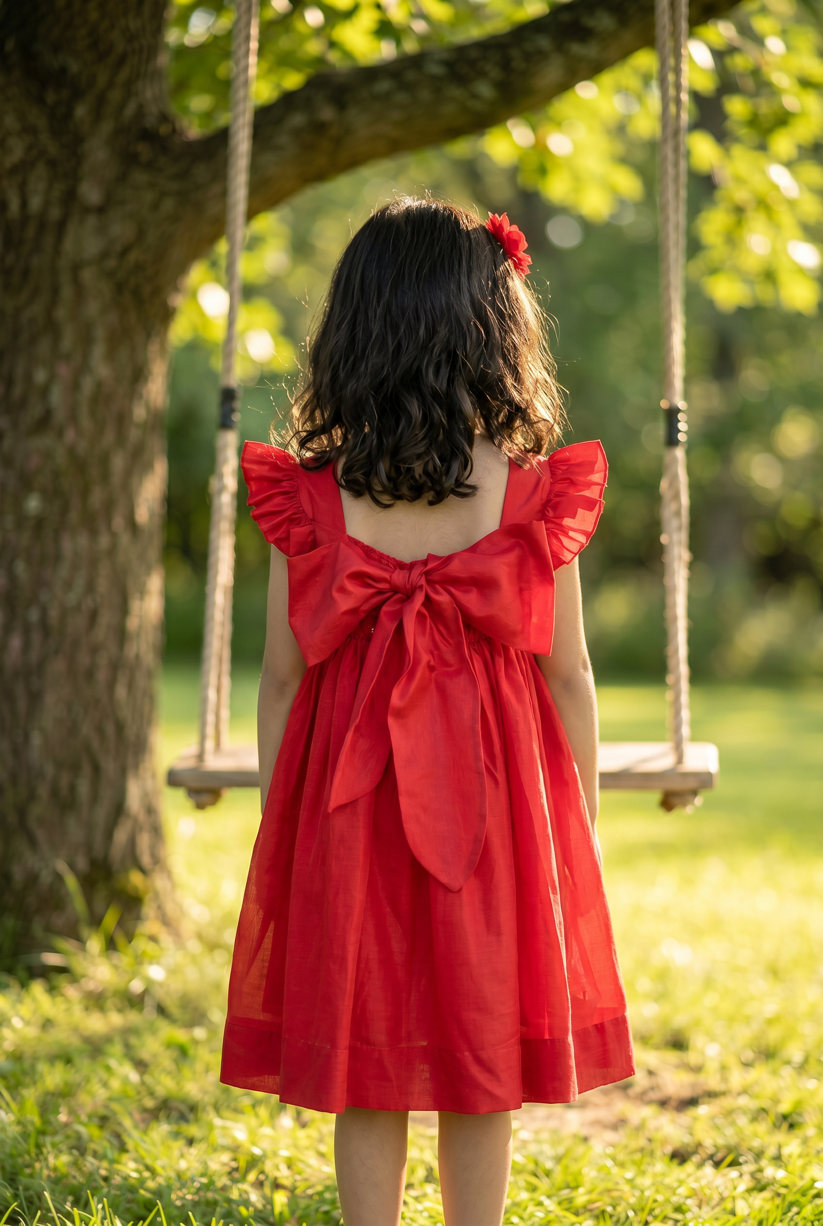 Honeycomb Bunny Tie Rosette Dress- Red