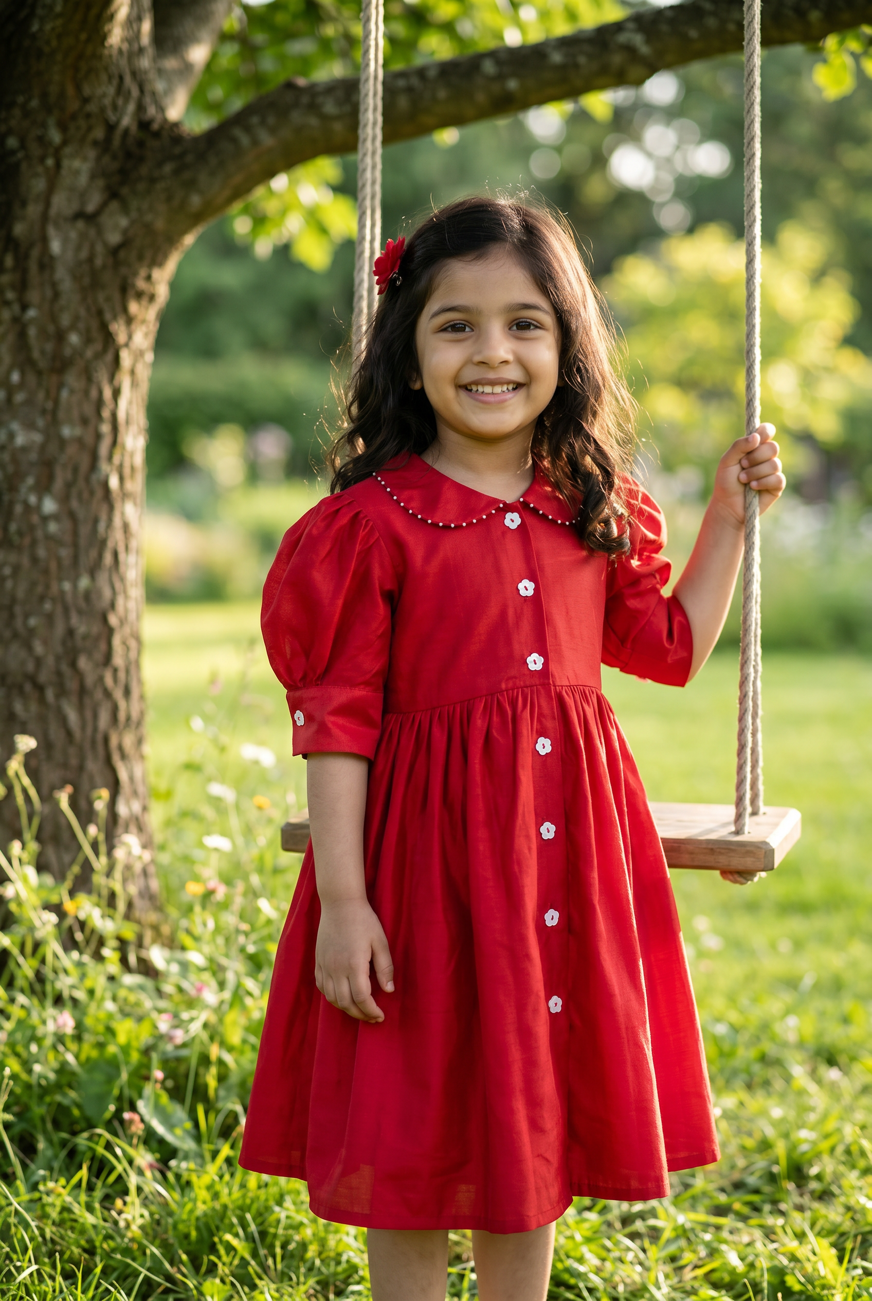 Pearl Edged Shirt Dress- Red