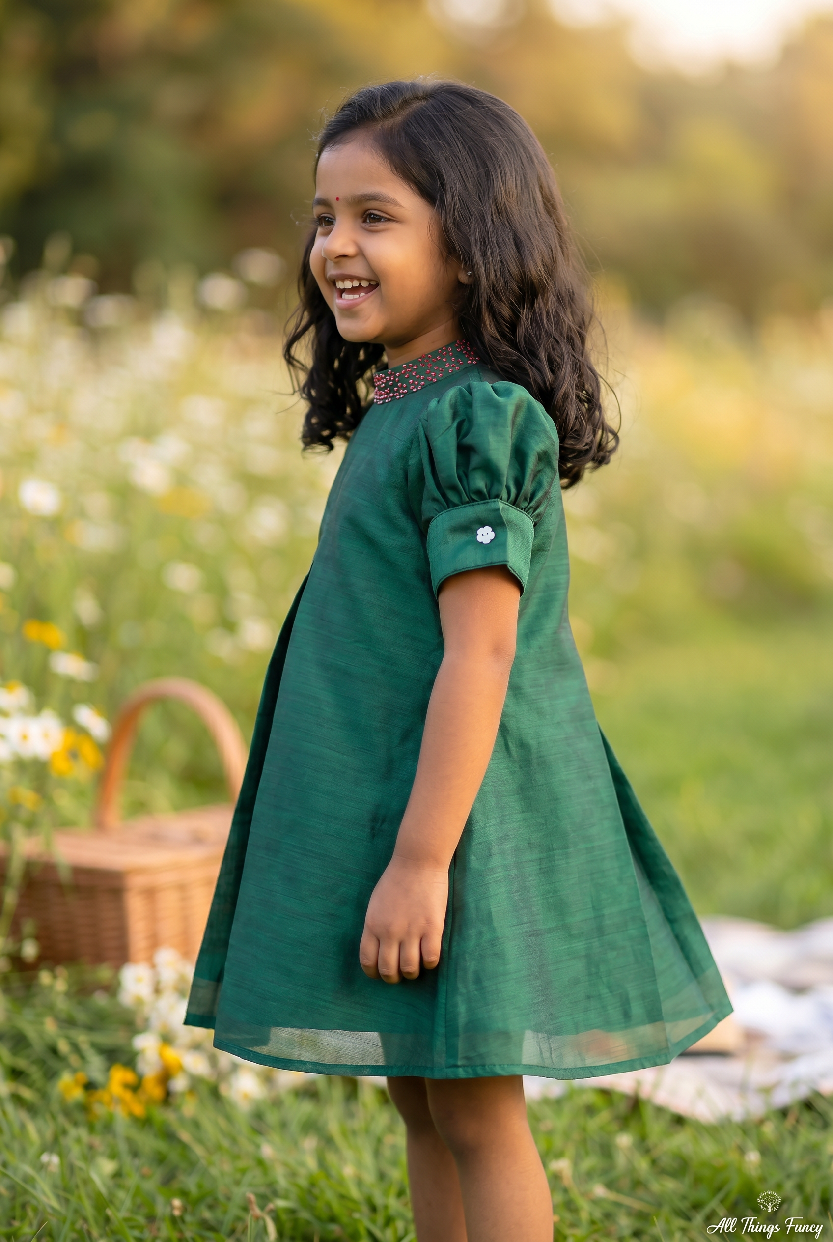 Indian Frenchknot Tunic In Emerald Green