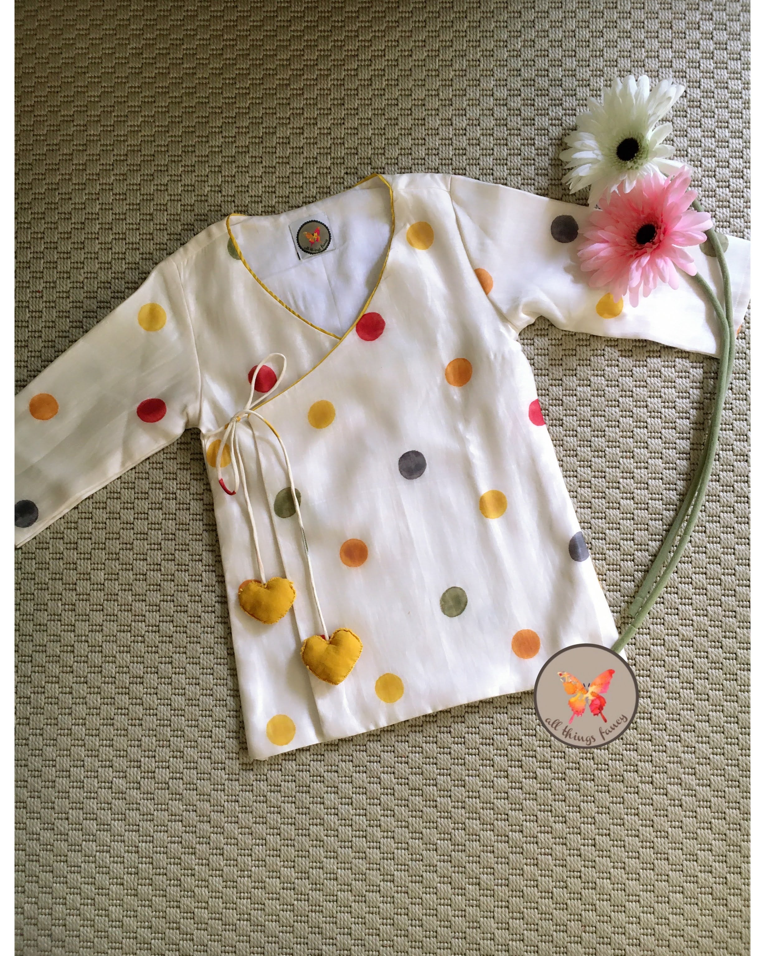 Angrakha Polka Kurta Set-Boy