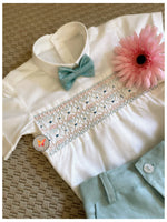 Load image into Gallery viewer, Off white classic Handsmocked Boy Shirt
