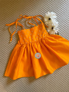 Embroidered Noodle Strap Dress - Saffron