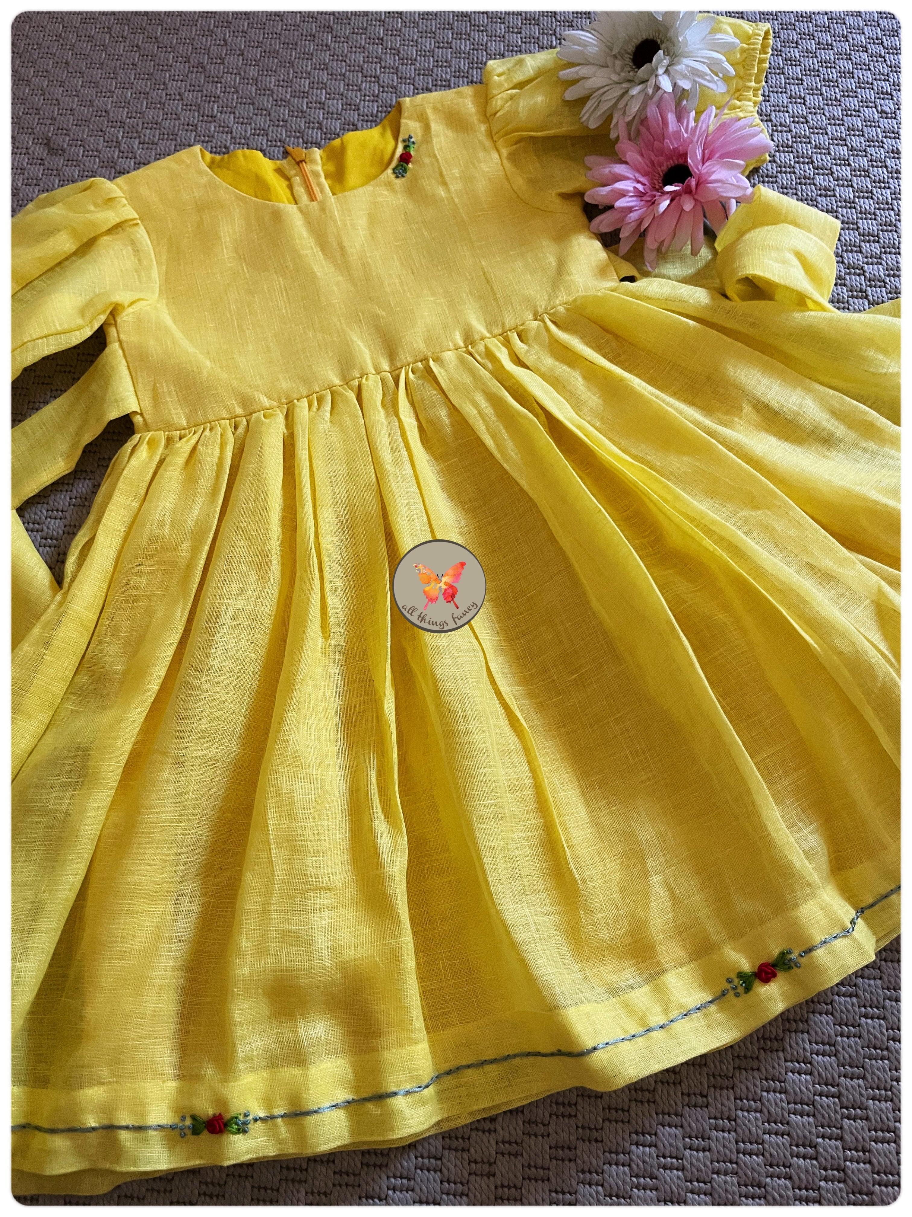 Linen Rosette Dress - Sunshine
