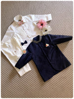 Load image into Gallery viewer, Oatmeal Coord Set with Navy Bandhgala set
