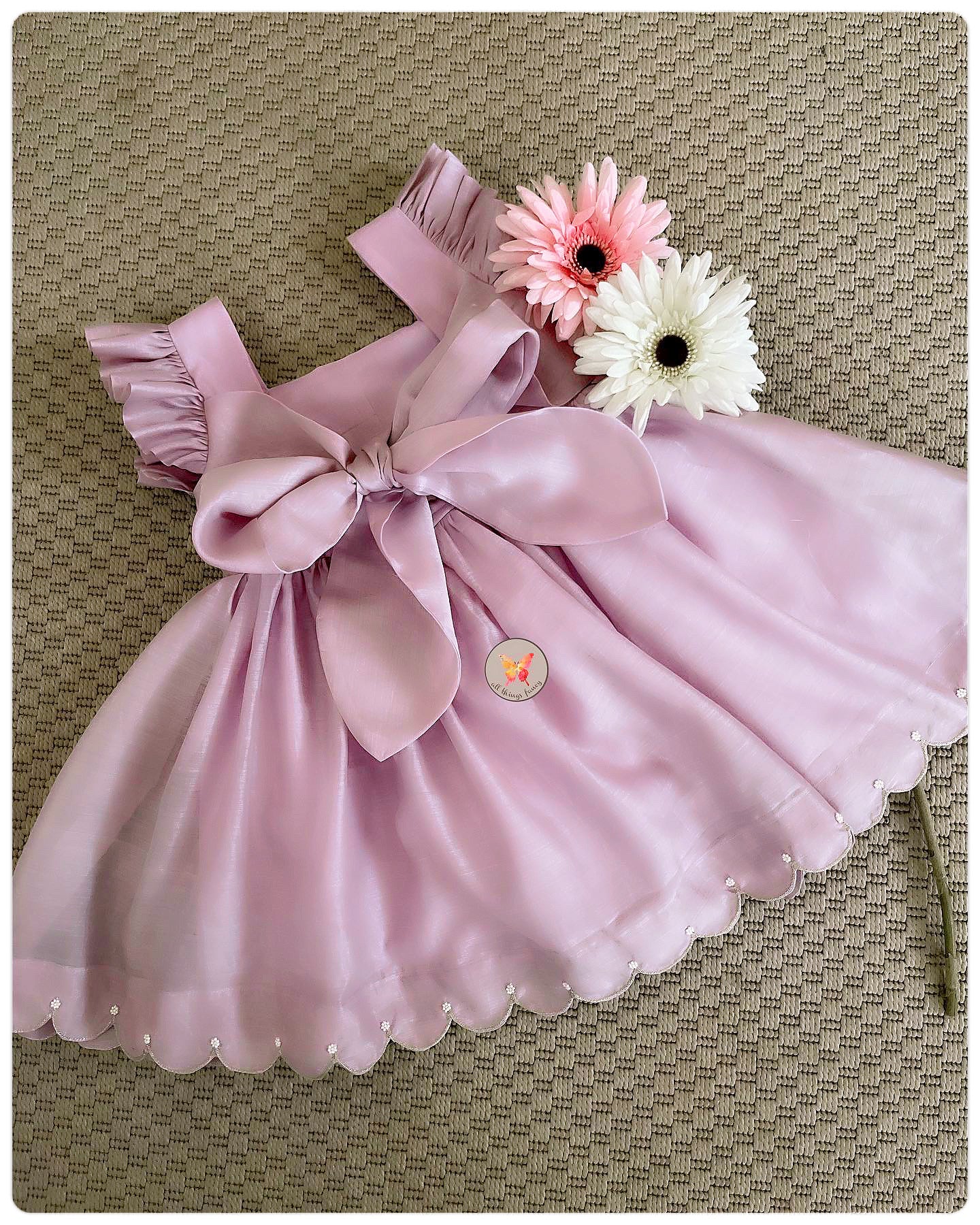 The Scalloped Hemline Bunny Tie Dress- Lavender