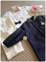 Load image into Gallery viewer, Oatmeal Coord Set with Navy Bandhgala set
