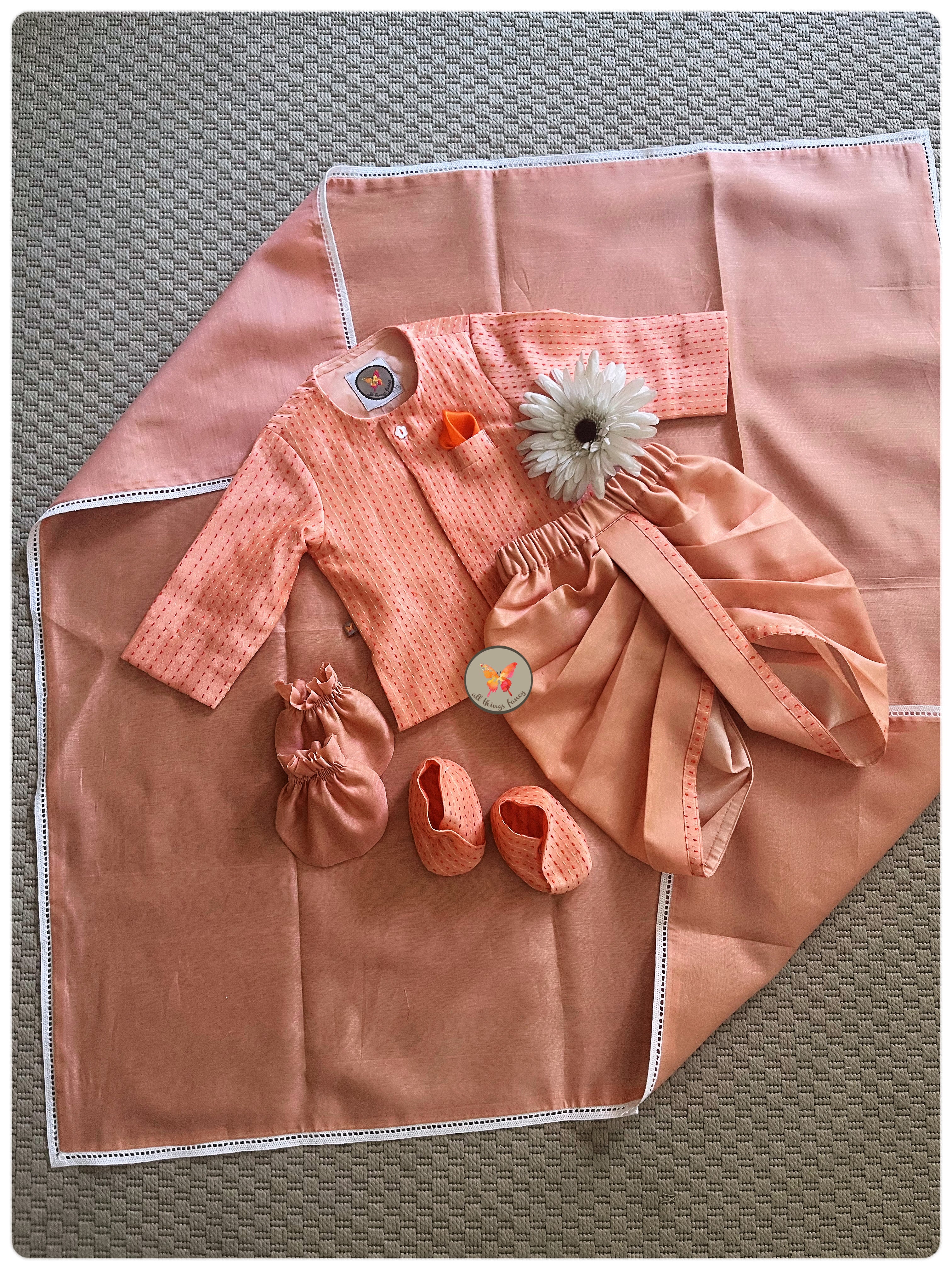 Kantha Jamna Set- Peach