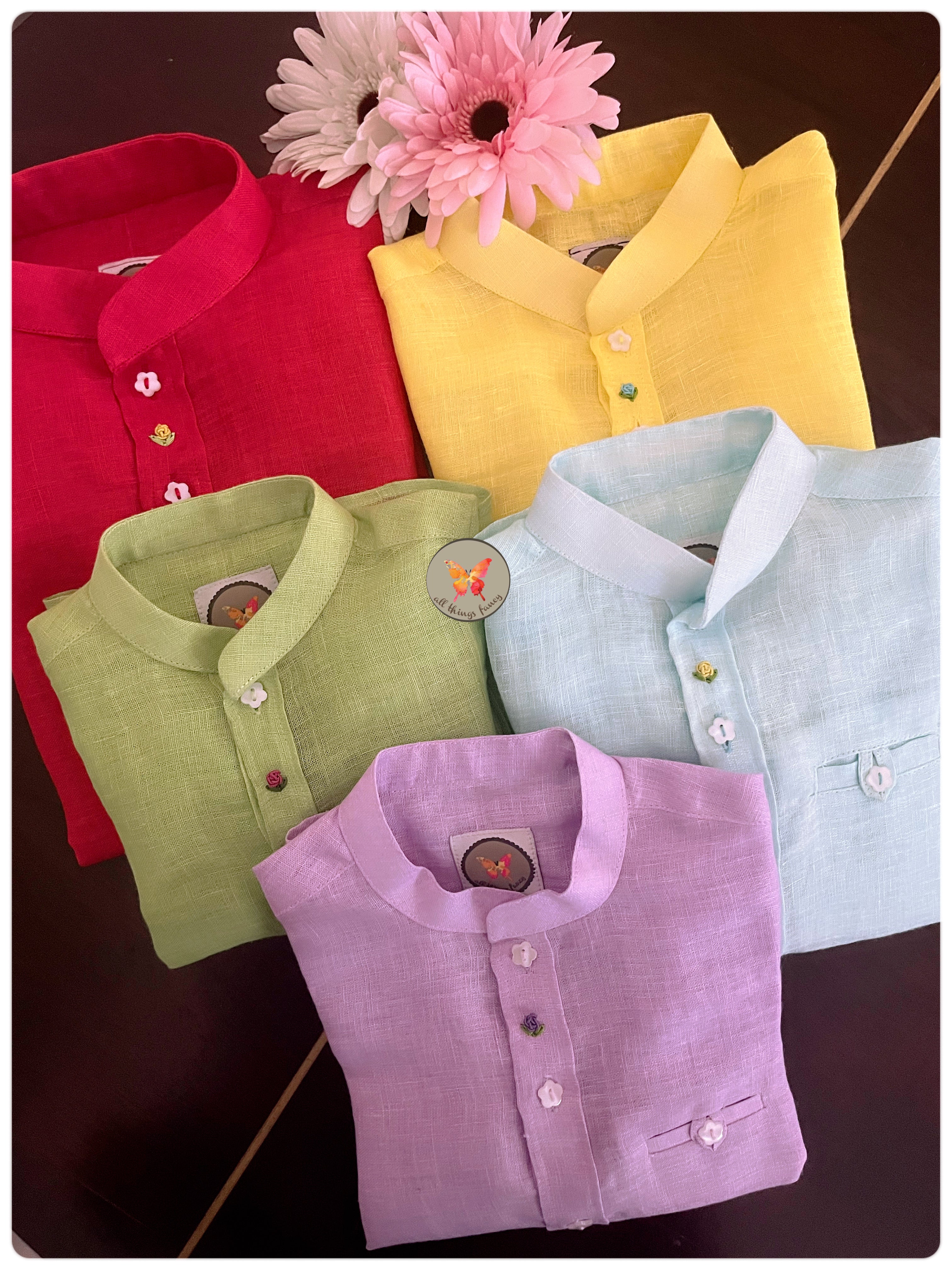 Rosette Linen Red Shirt