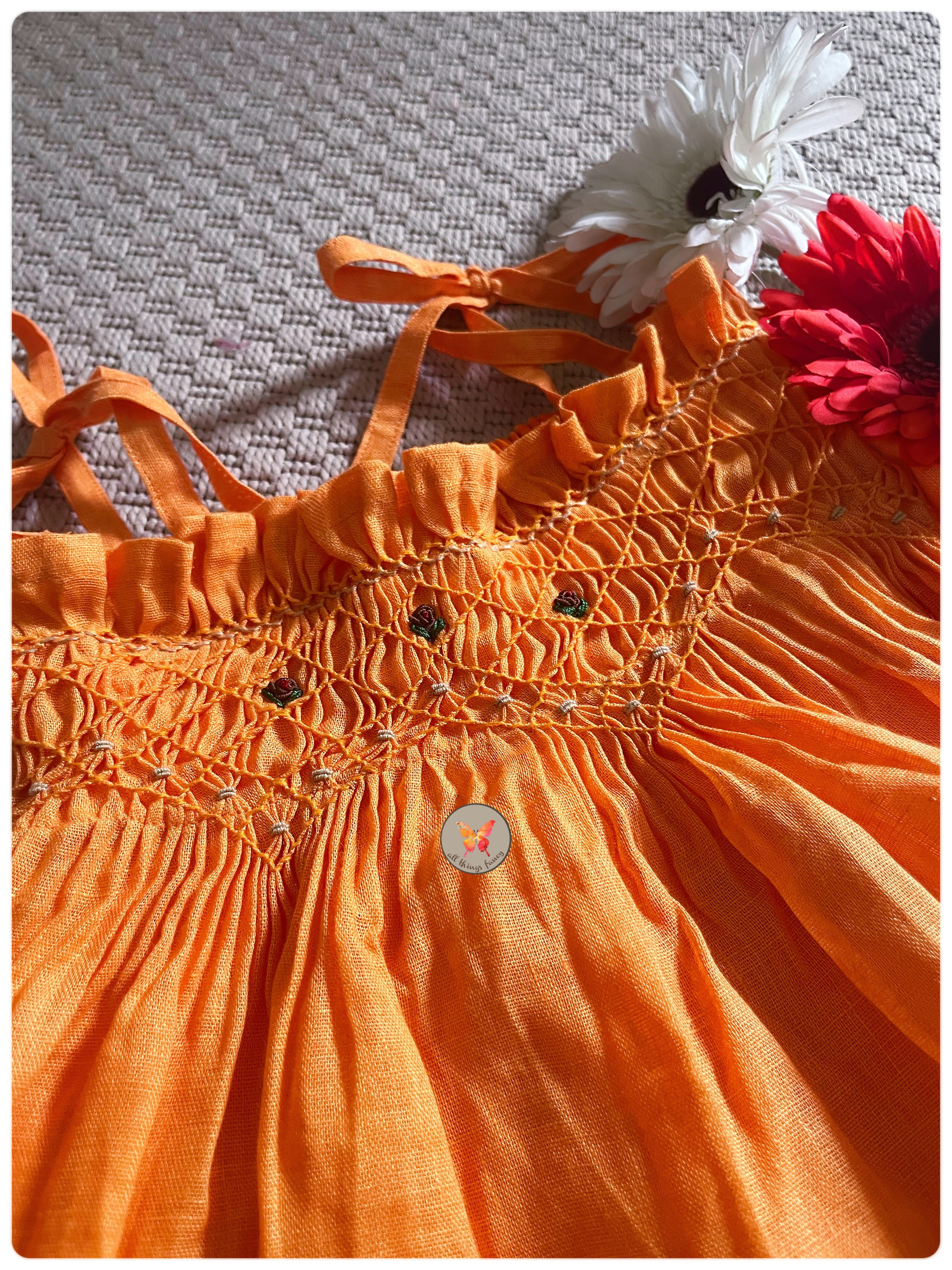 Handsmocked Dress/Skirt- Tangerine