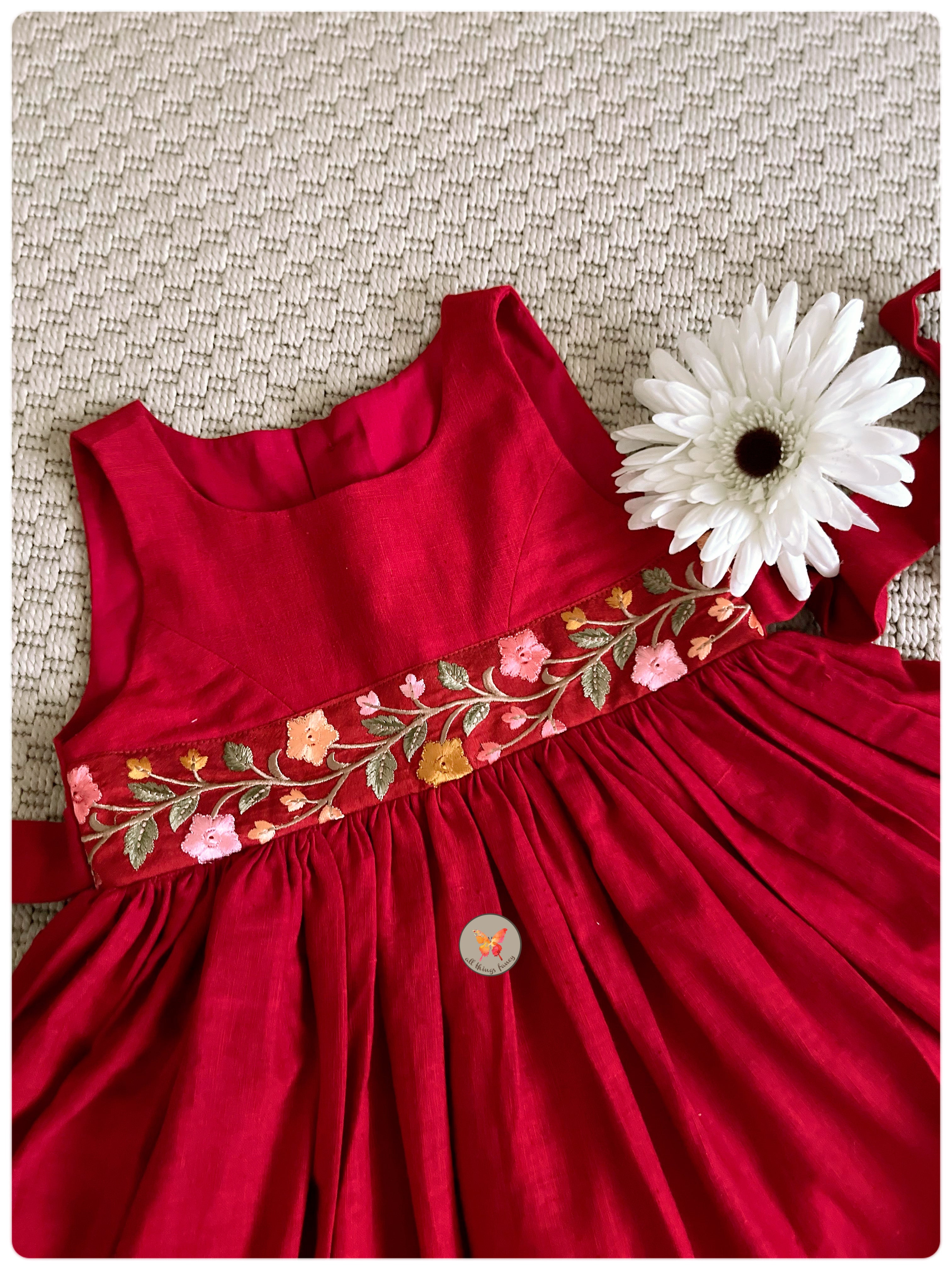English Flower Garden Dress- Red