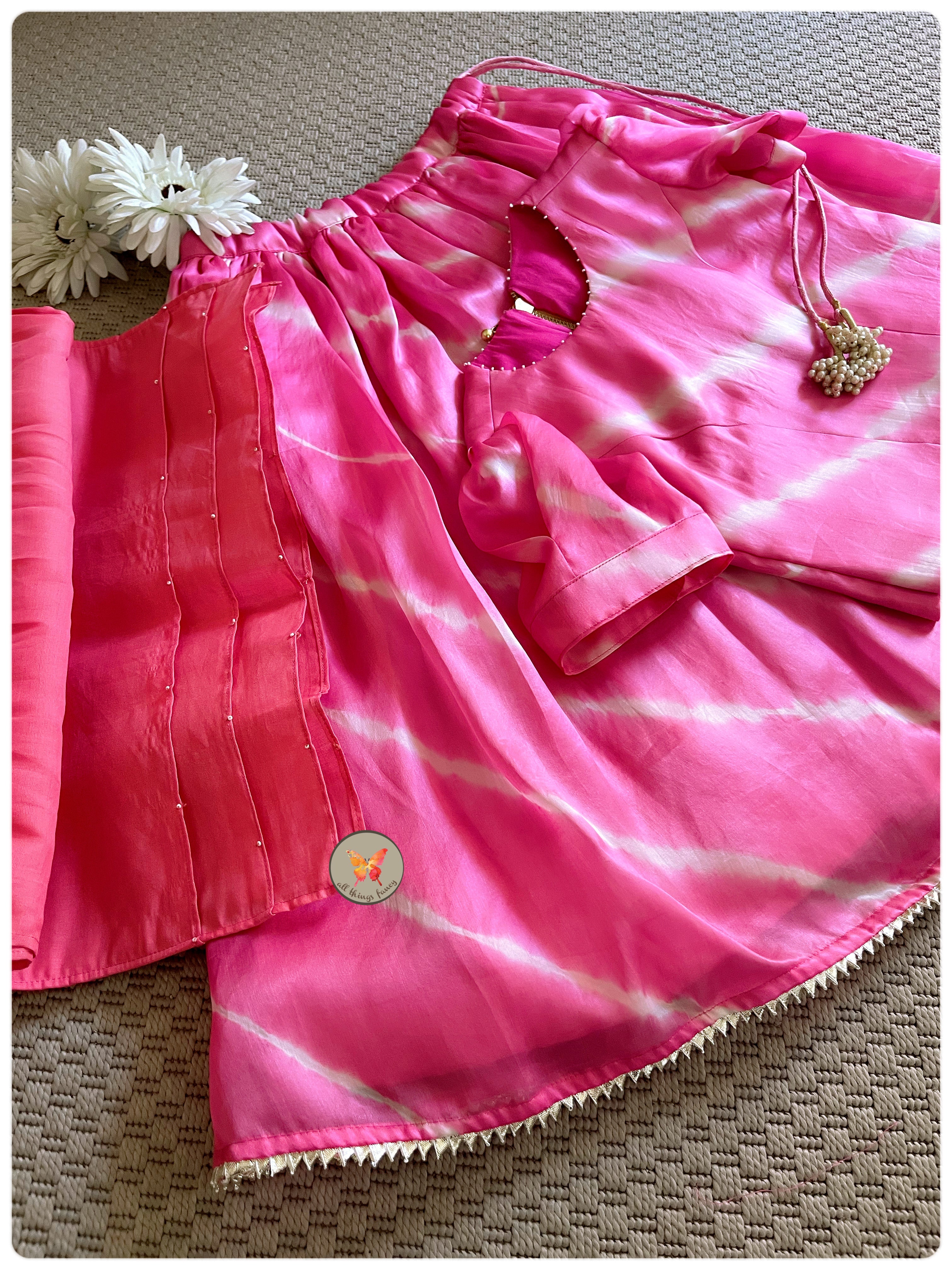 Satiny Lehariya set - Pink