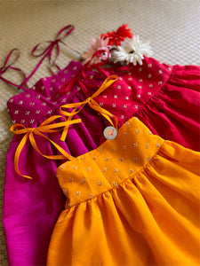 Embroidered Noodle Strap Dress- Hot Pink