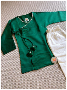 Angrakha Kurta Set- Emerald
