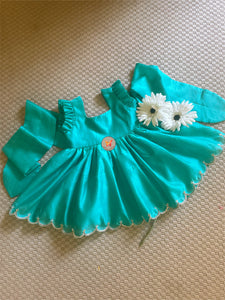 Teal Bunny Tie Embroidered Hem Dress