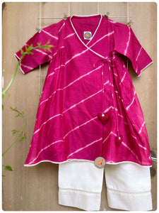 Lehariya Angrakha Set - Rani Pink