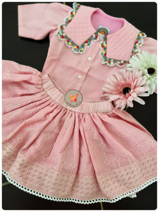 The Collared Blouse-Skirt Set- Pink