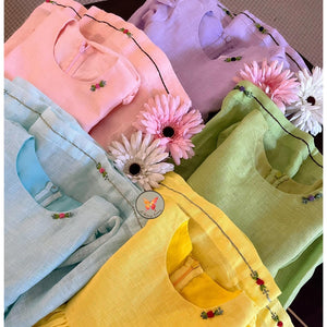 Linen Rosette Dress - Pink