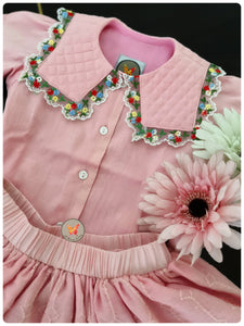 The Collared Blouse-Skirt Set- Pink
