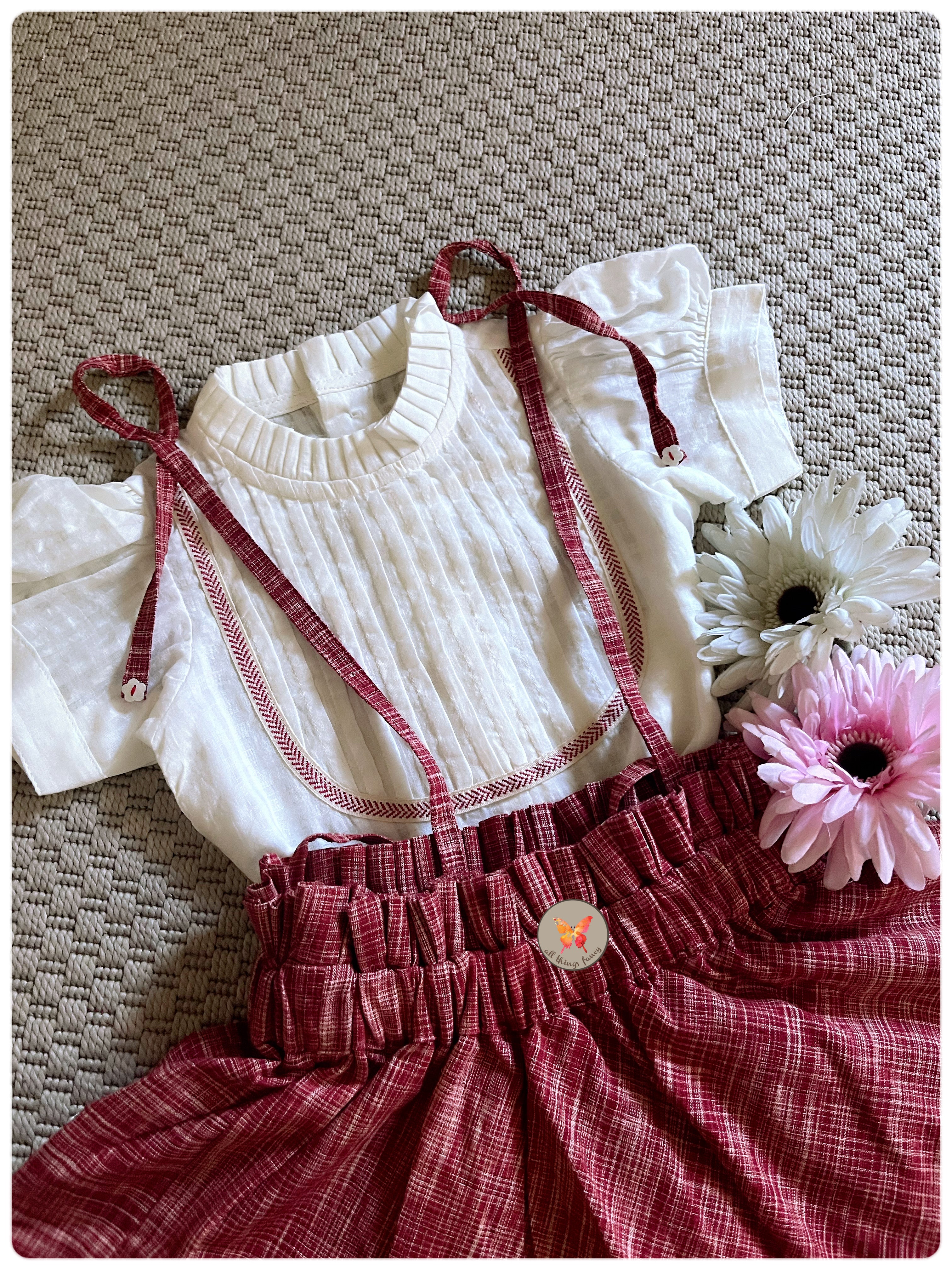 Classic Paperbag Skirt Set|Maroon-ivory