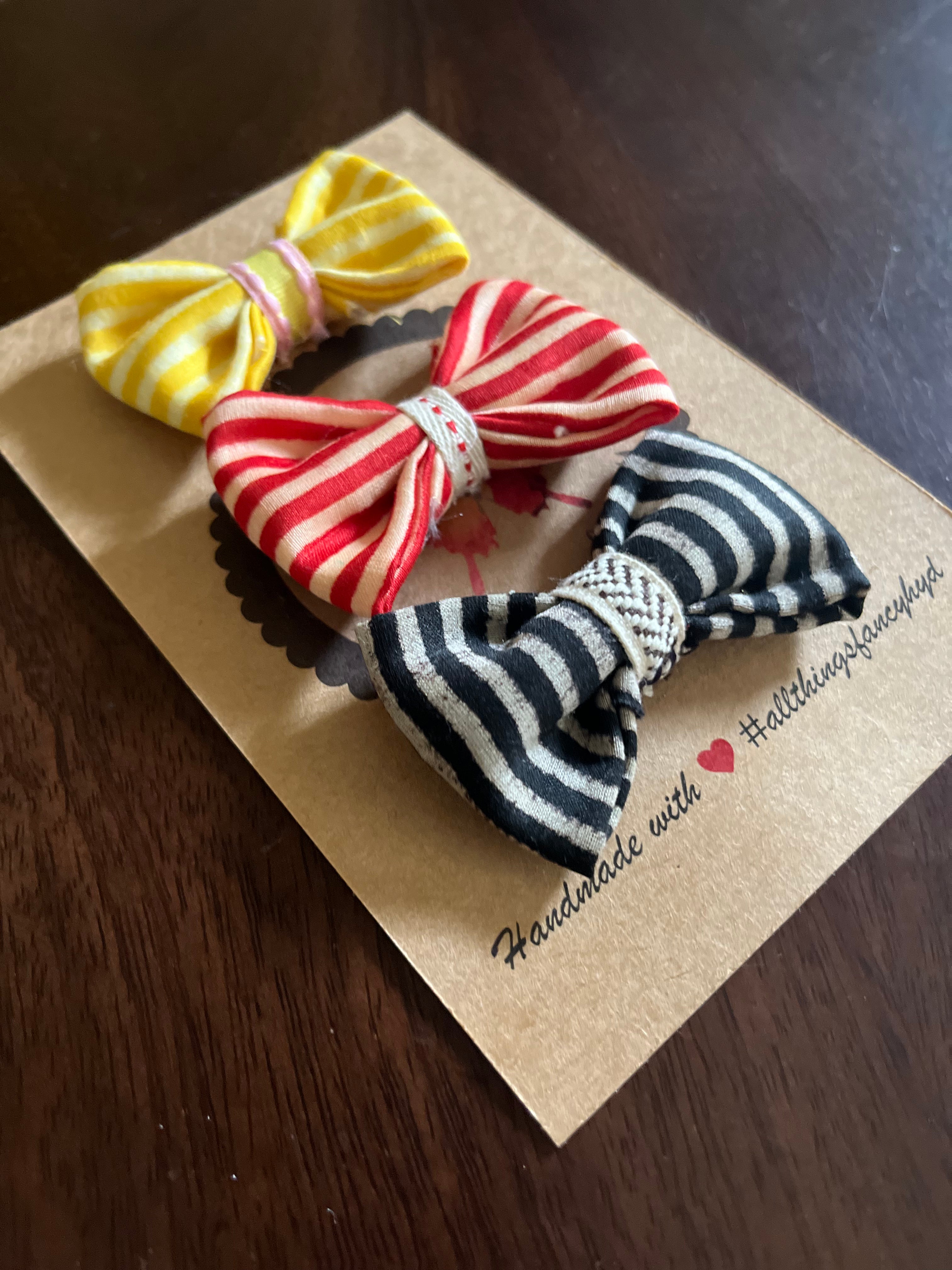 Stripes Bows- Pack of 3