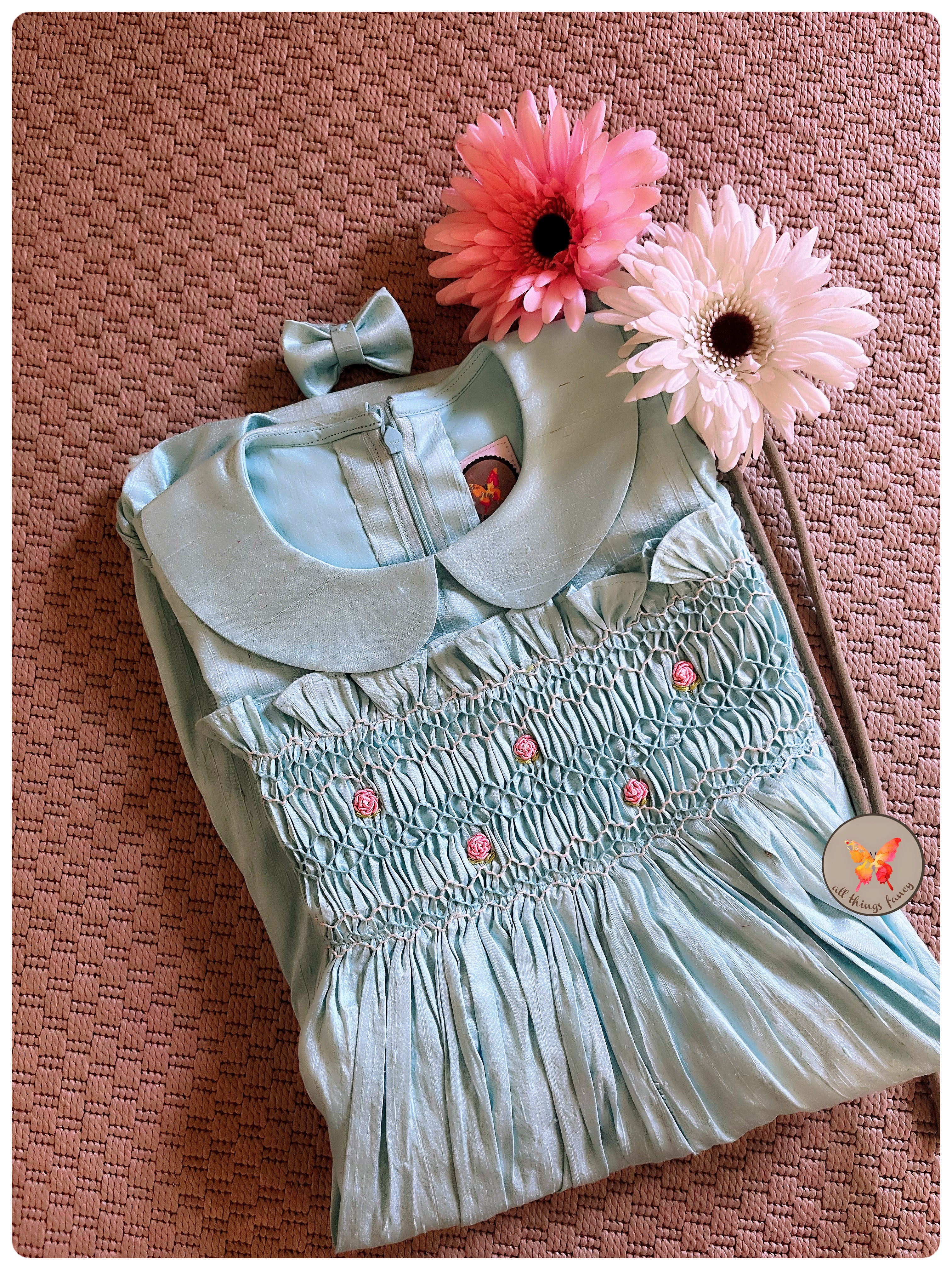 Handsmocked Classic Frock- Powder Blue