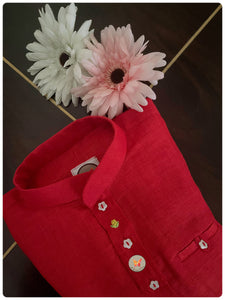 Rosette Linen Red Shirt