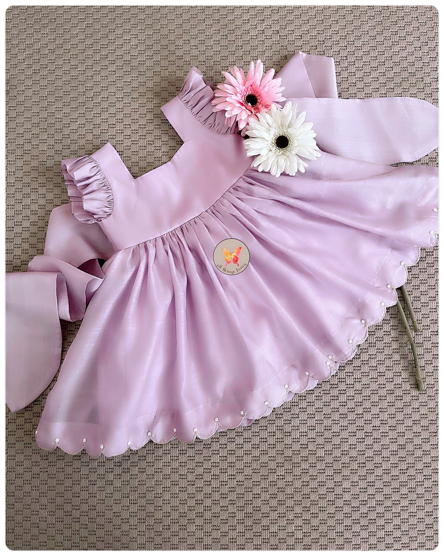 The Scalloped Hemline Bunny Tie Dress- Lavender