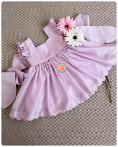 The Scalloped Hemline Bunny Tie Dress- Lavender