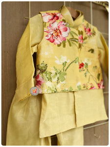 Vintage Floral Kurta Set - Custard Yellow