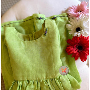 Linen Rosette Dress - Lime Green