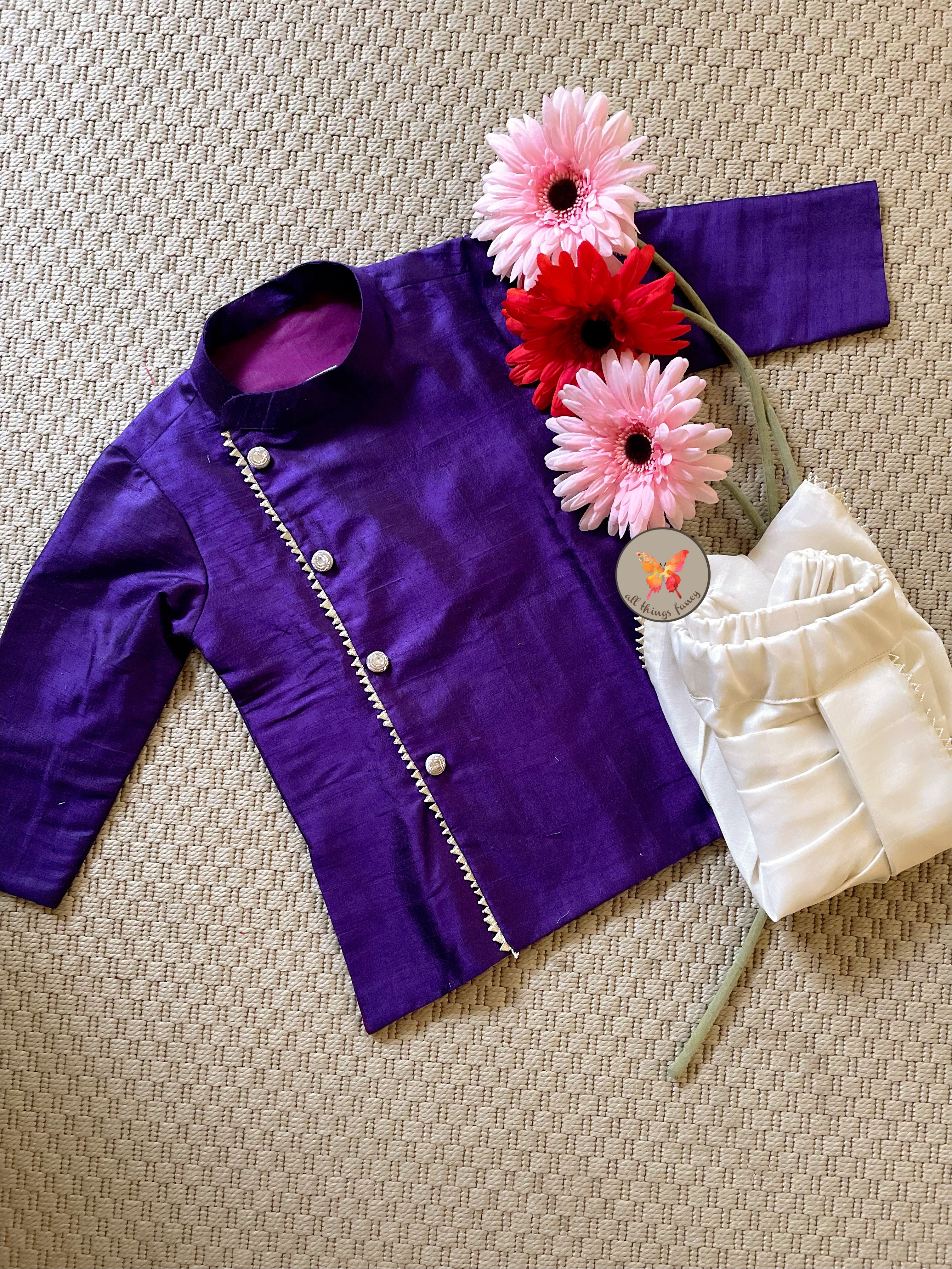 Side Placket Kurta Dhoti Set- Purple