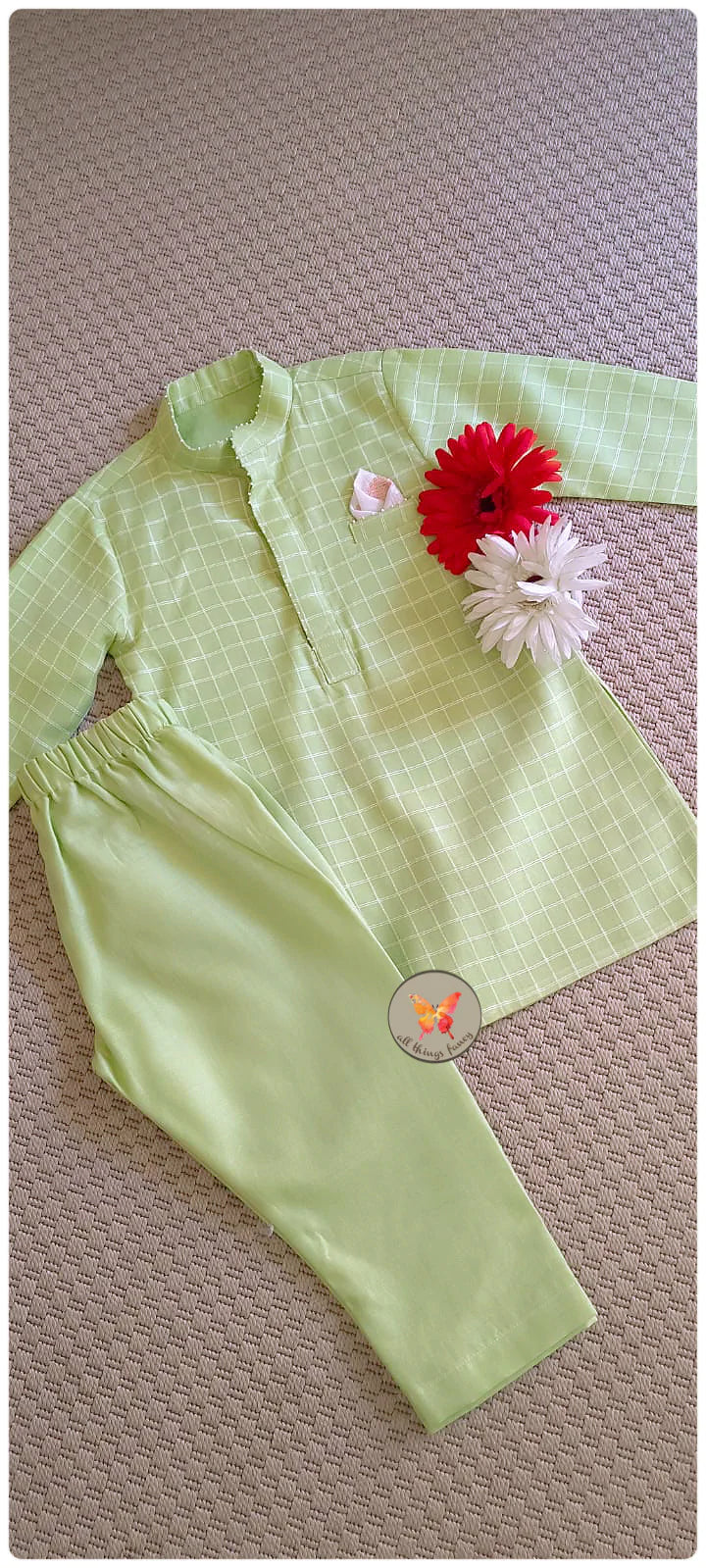 Checks Kurta set - Sorbet Green