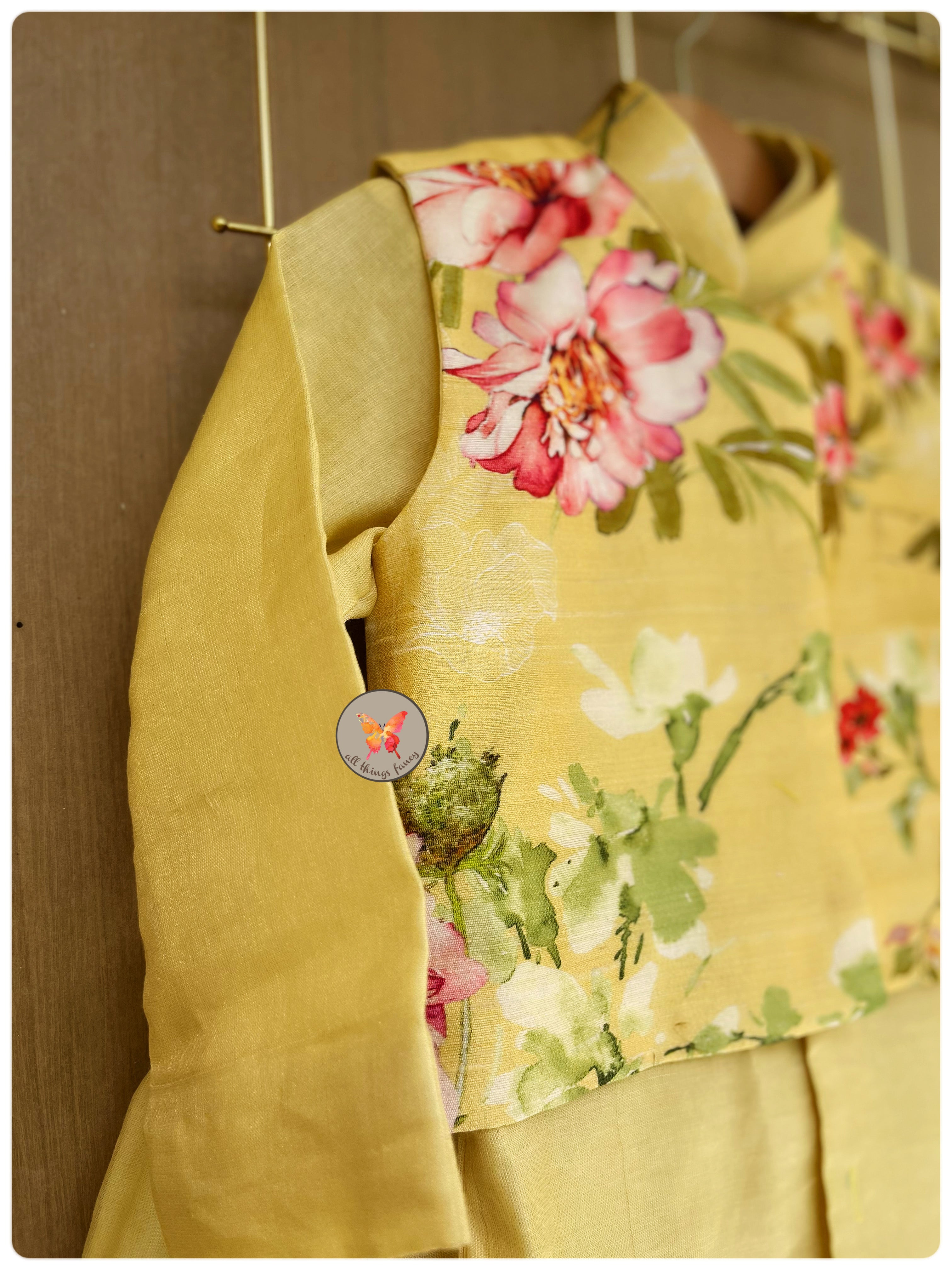 Vintage Floral Kurta Set - Custard Yellow