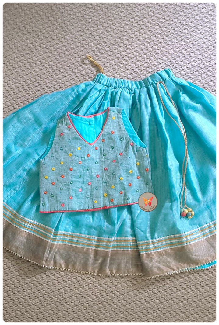 Mirrored Lehenga Blouse - Blue