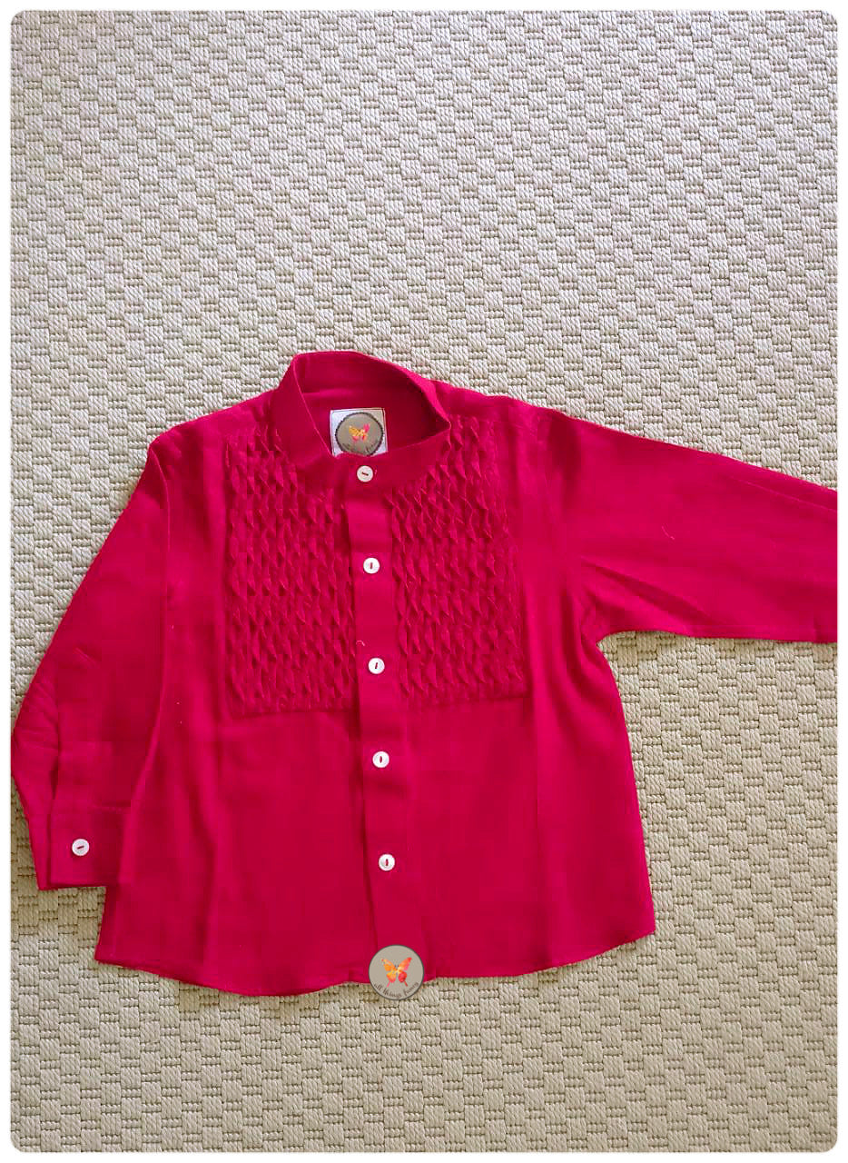 Honeycomb Smocked Shirt - Red Khadi