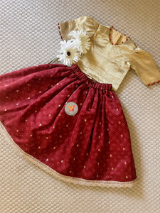 Woven Zari Bandhani Lehenga Set- Coke