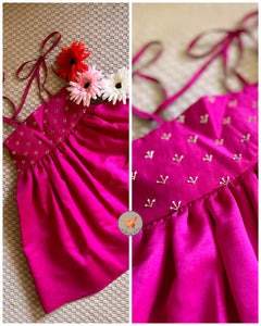 Embroidered Noodle Strap Dress- Hot Pink
