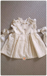 Classic Ivory Frock- Grey Flowers