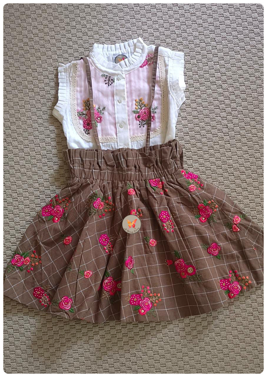 Embroidered Paperbag Skirt with an Embroidered Yoke Blouse