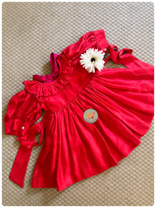 Red-Pink Habutai Silk Ruffled Dress