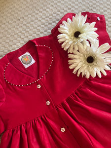 Pearl Edged Collar Shirt Dress - Red