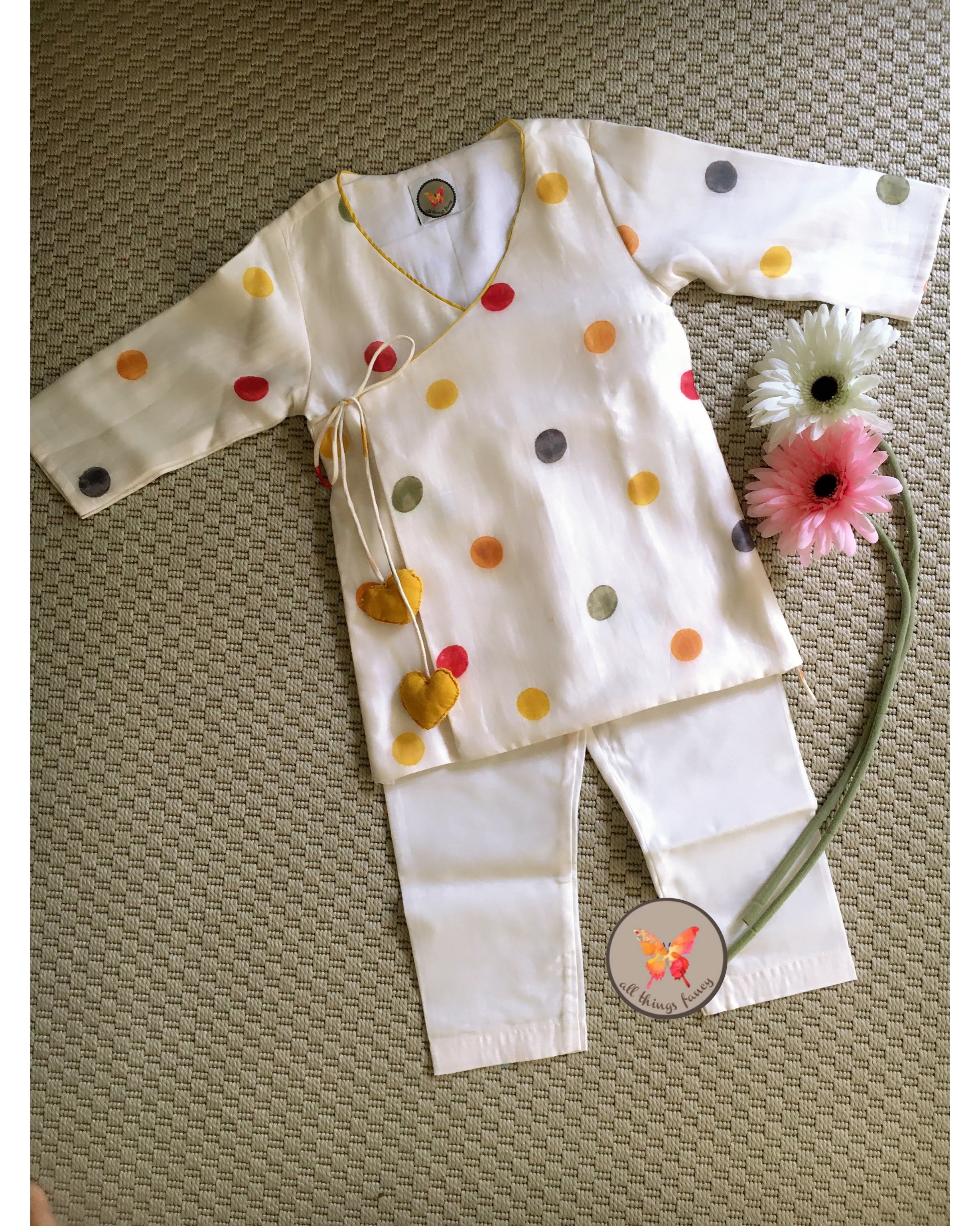 Angrakha Polka Kurta Set-Boy