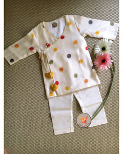 Angrakha Polka Kurta Set-Boy