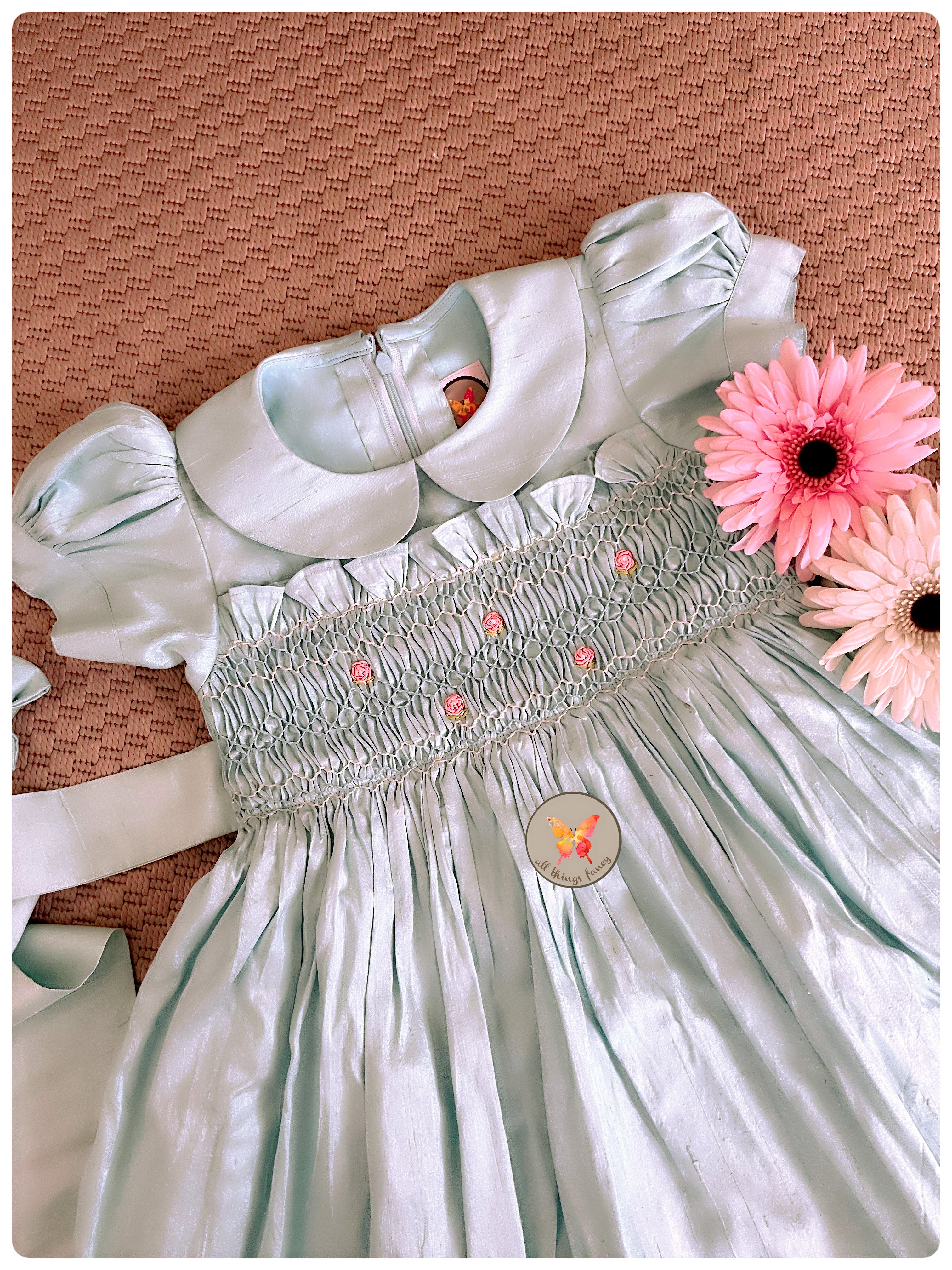 Handsmocked Classic Frock- Powder Blue