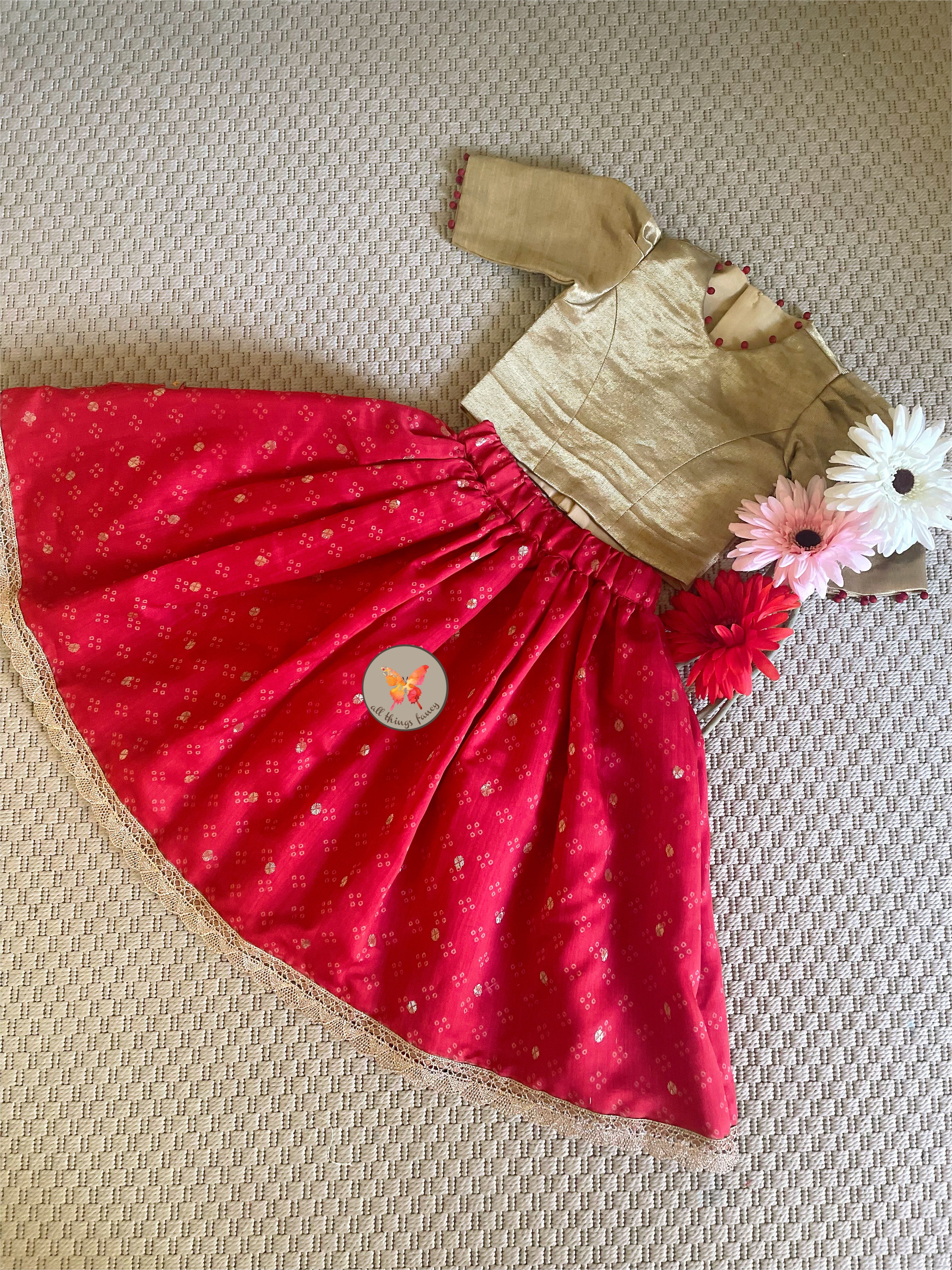 Woven Zari Bandhani Lehenga Set- Fuschia Pink