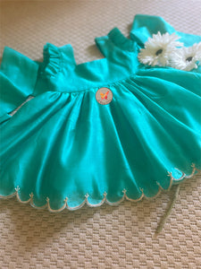 Teal Bunny Tie Embroidered Hem Dress