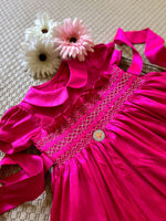Load image into Gallery viewer, Handsmocked Classic Frock- Hot Pink
